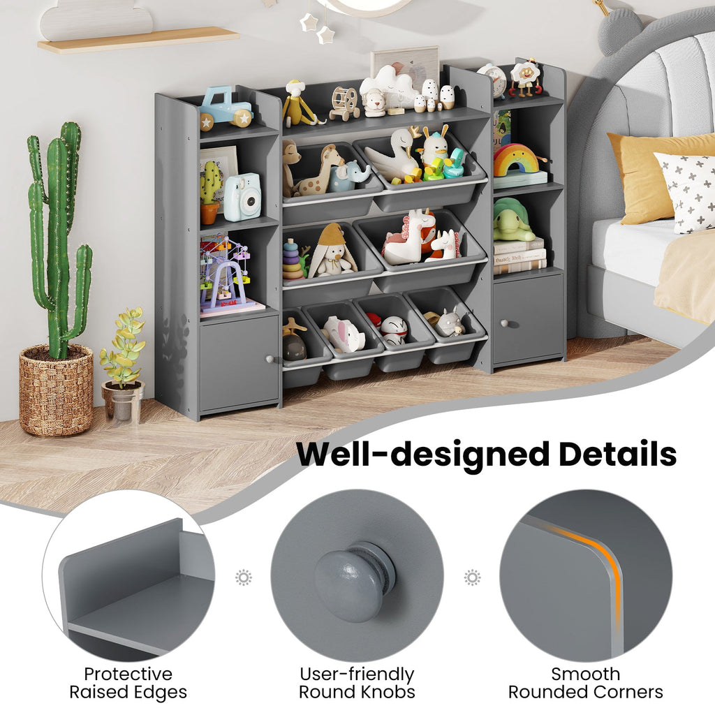 56 inch Large Toy Storage Organizer with 8 Removable Bins and Bookshelf