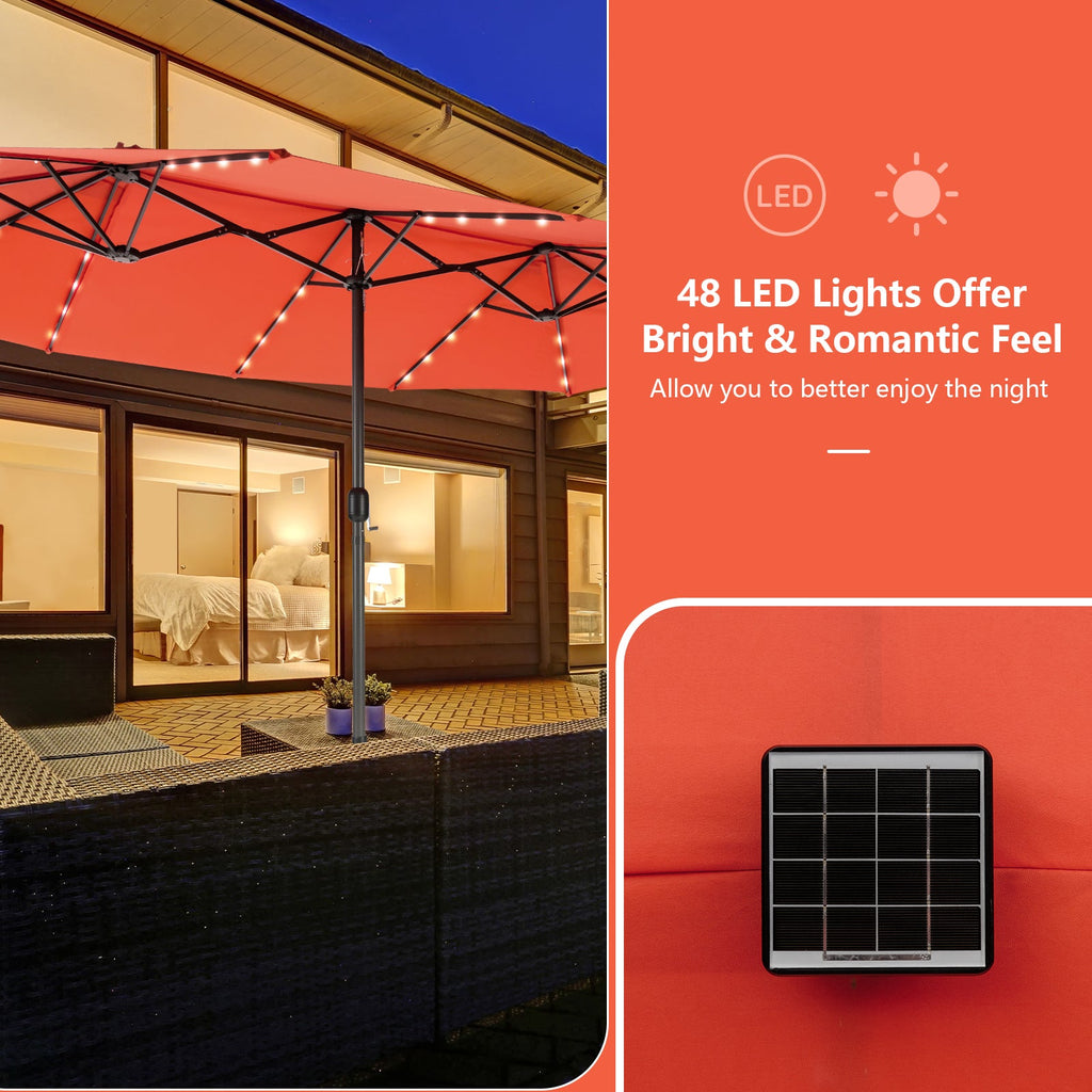 11 Pieces Patio Dining Set with LED Patio Umbrella with Base and Seat Cushions (Beige)