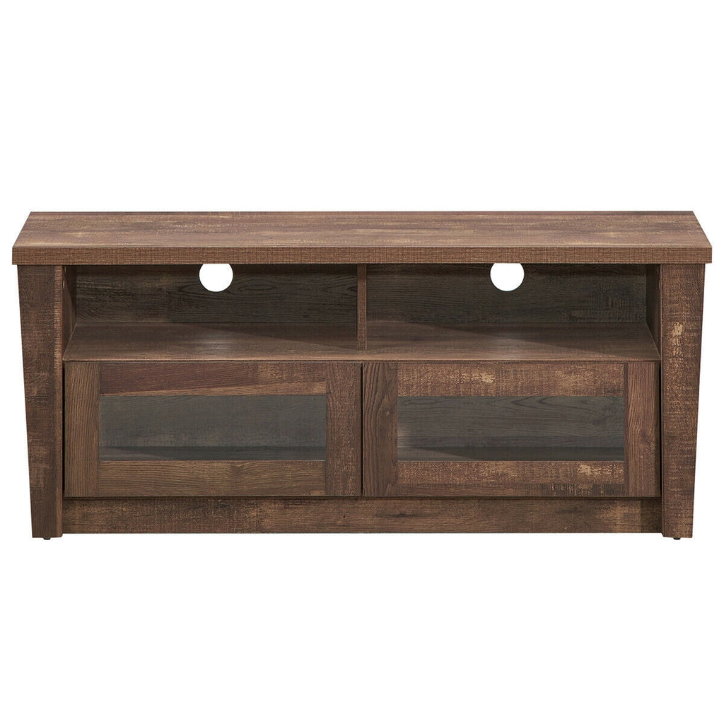 Wooden TV Stand with 2 Open Shelves and 2 Door Cabinets
