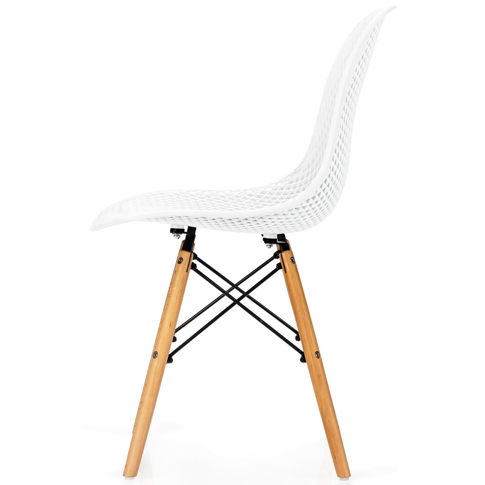 4 Pieces Modern Plastic Hollow Chair Set with Wood Leg