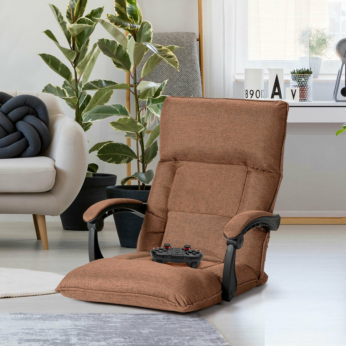 14-Position Adjusting Lazy Sofa Chair with Waist Pillow and Armrests