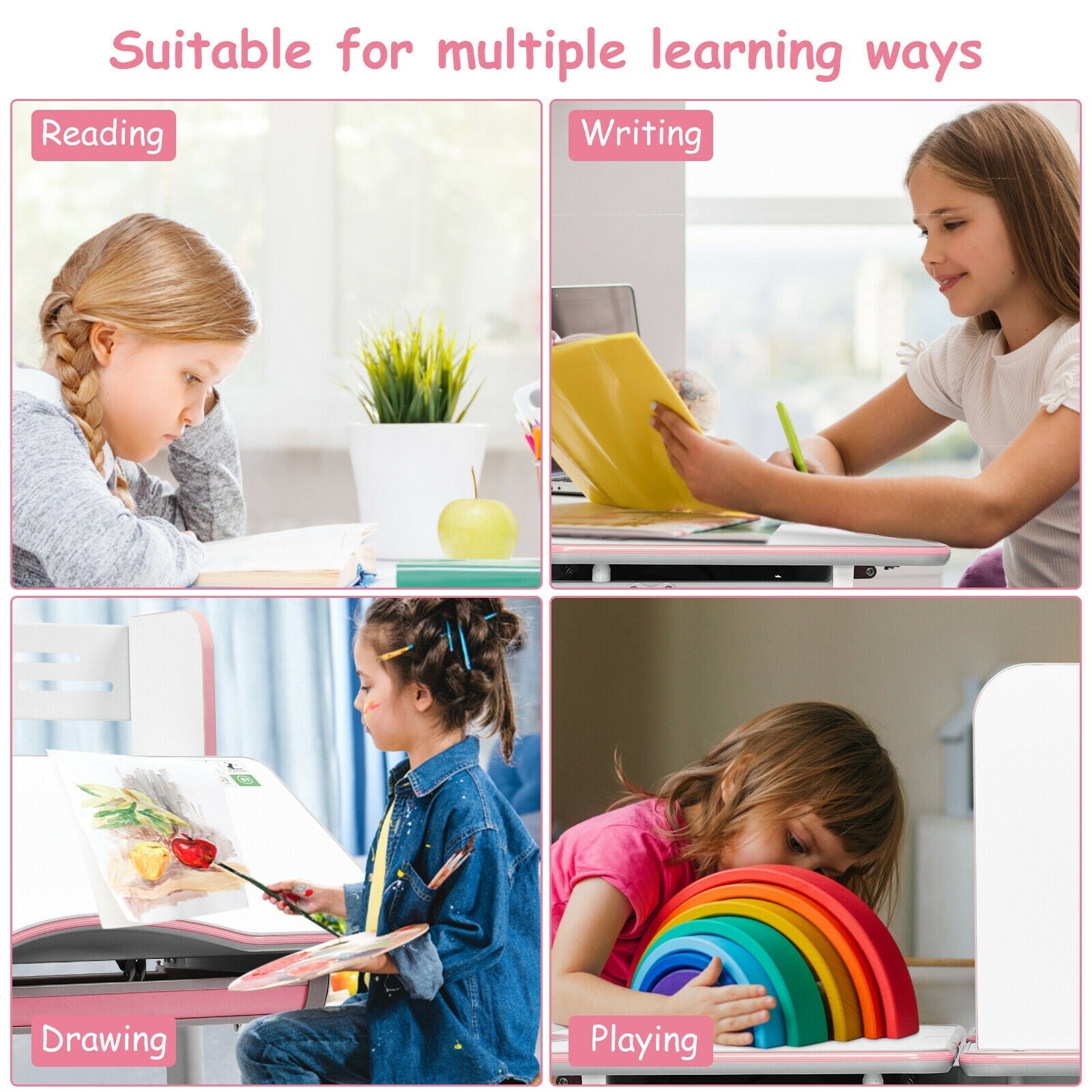 Kids Multifunctional Writing Desk with Tilt Desktop and Book Shelf