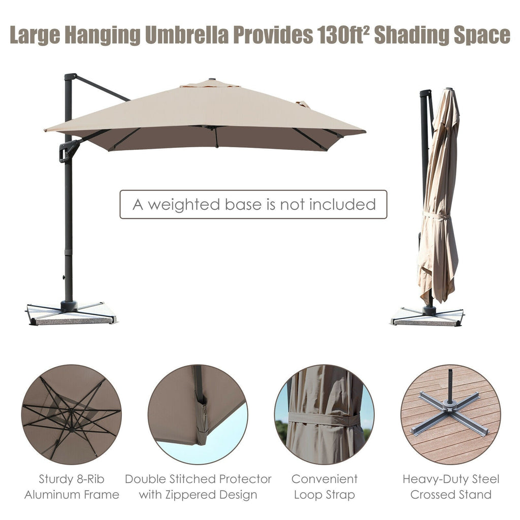 10 x 13 Feet Rectangular Cantilever Umbrella with 360¬∞ Rotation Function-Brown