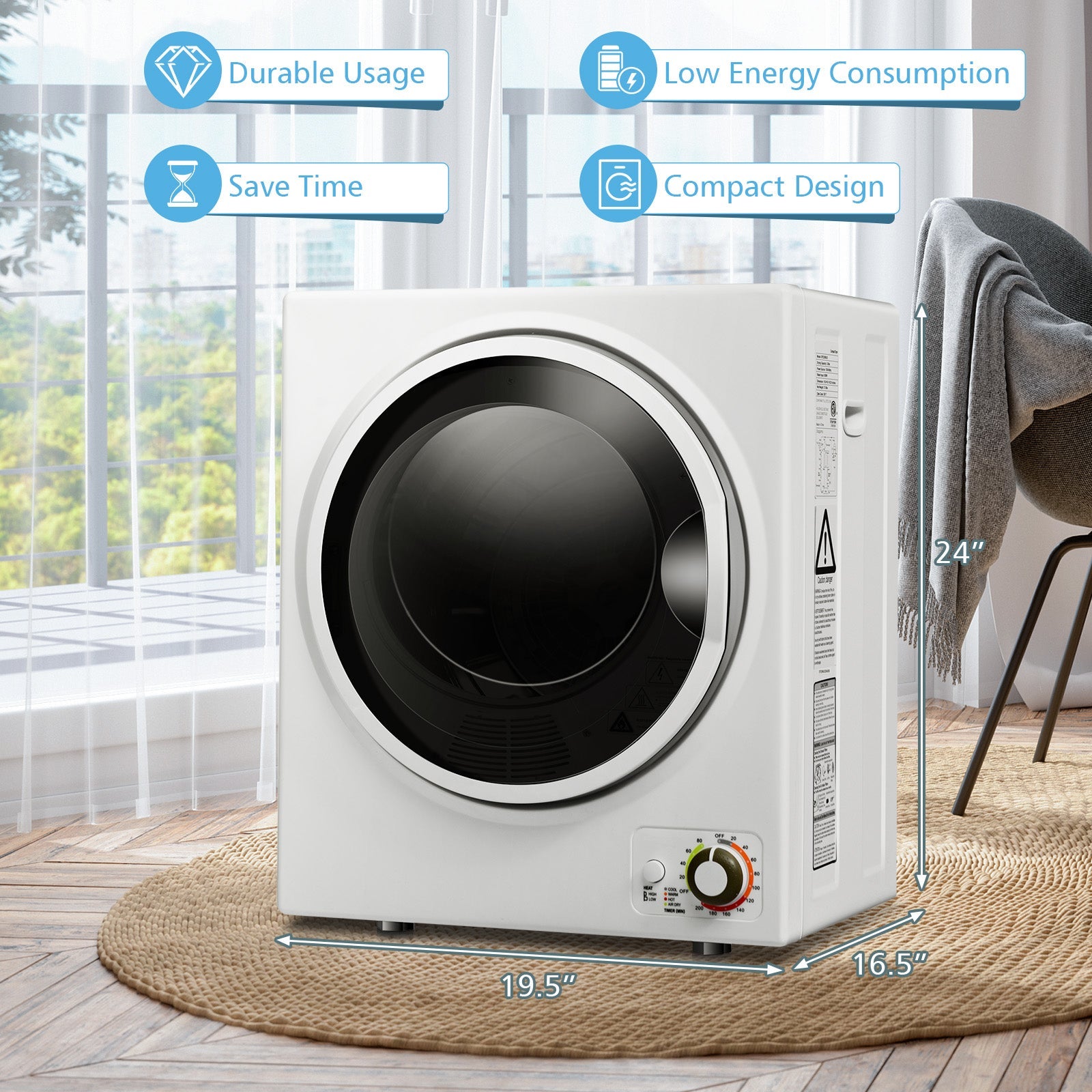 1.5 Cu .ft Clothes Dryer with with Stainless Steel Wall Mount