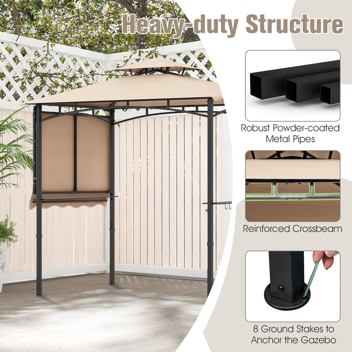 11 x 5 FT Grill Gazebo with Side Awning and Double-Tiered Top