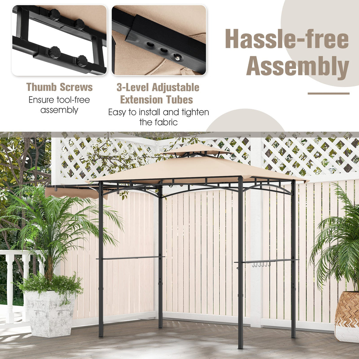 11 x 5 FT Grill Gazebo with Side Awning and Double-Tiered Top