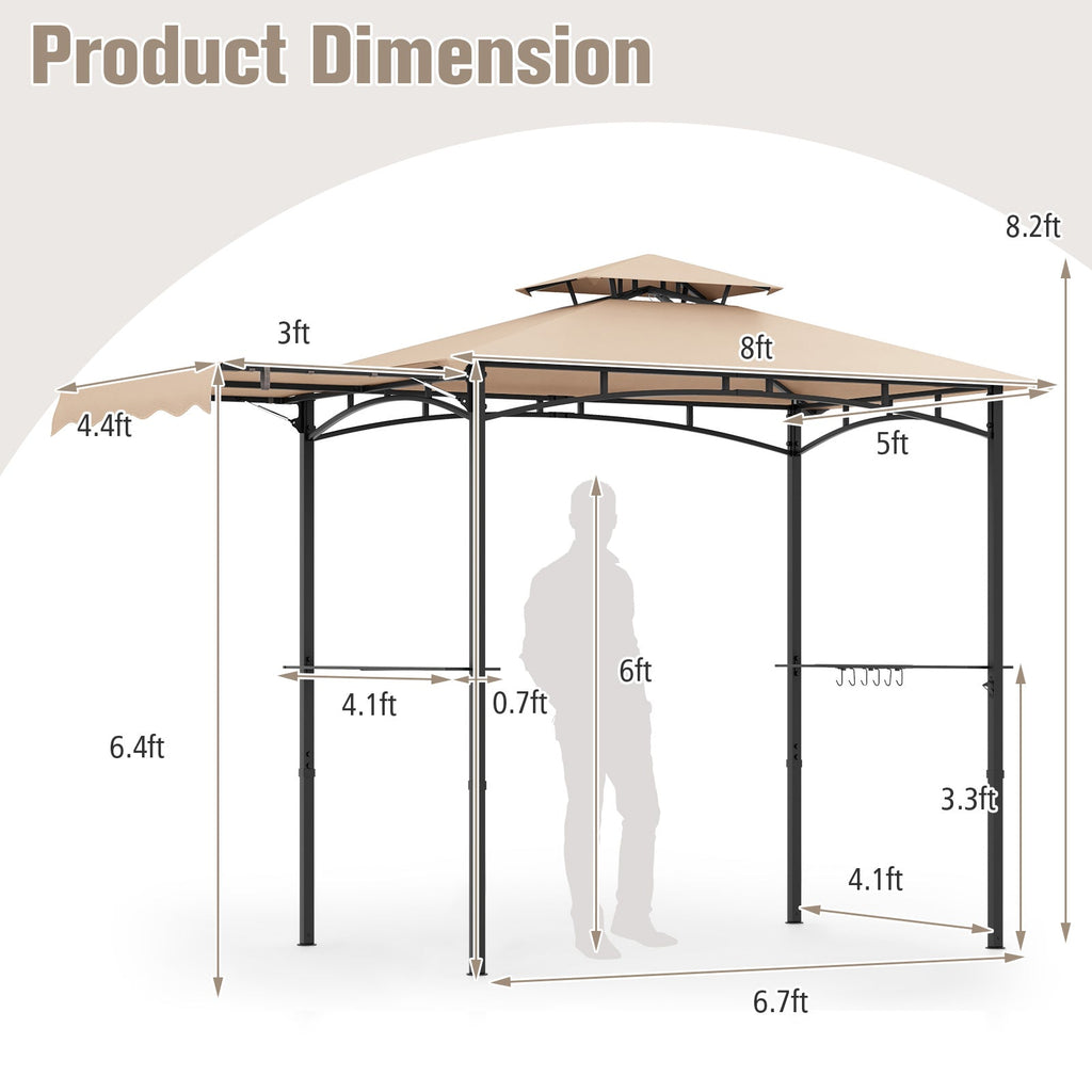 11 x 5 FT Grill Gazebo with Side Awning and Double-Tiered Top