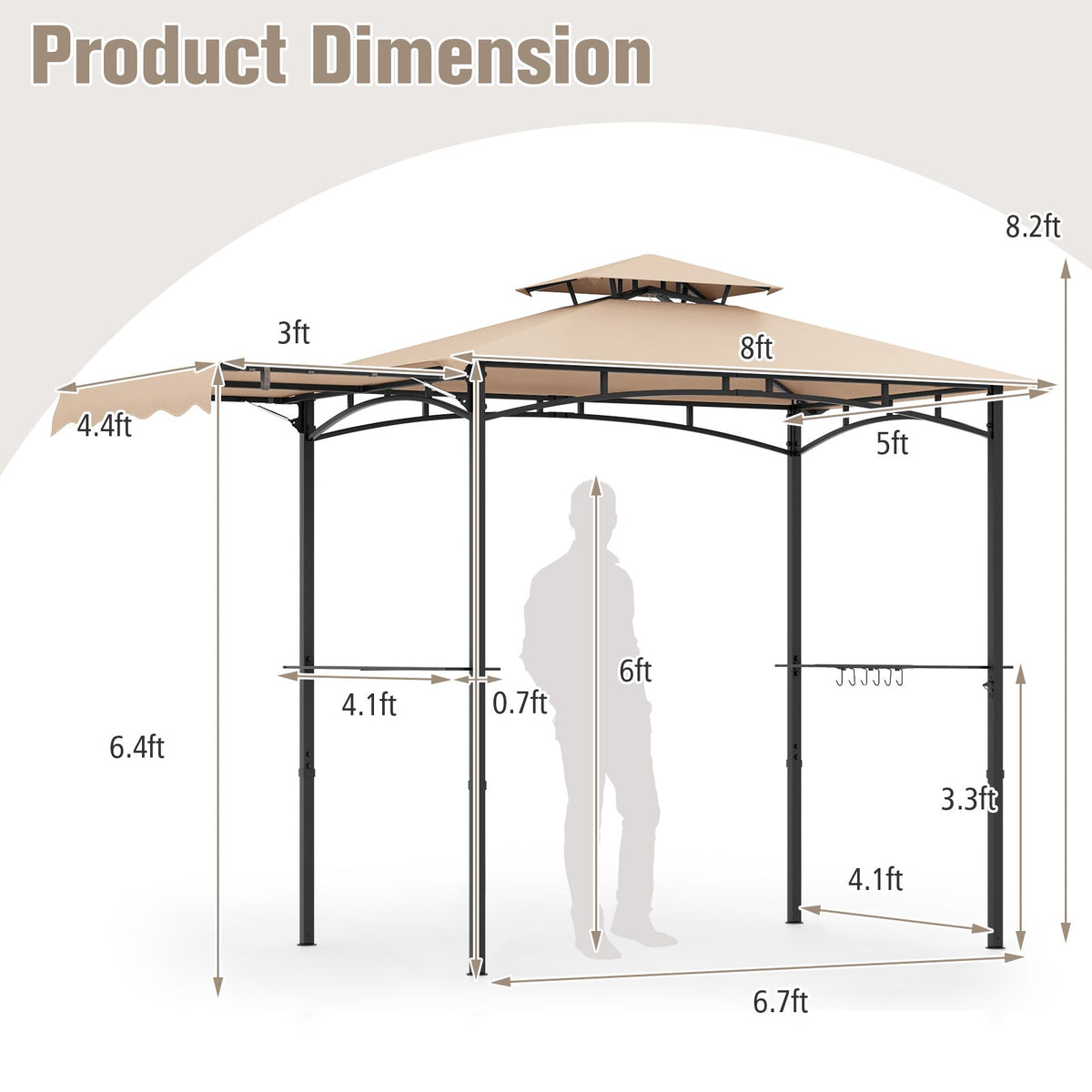 11 x 5 FT Grill Gazebo with Side Awning and Double-Tiered Top