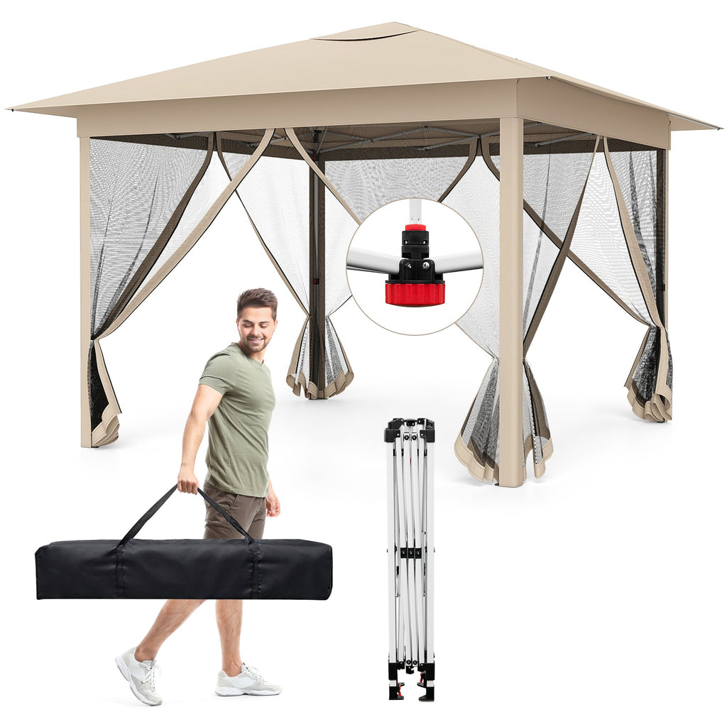 11.5 x 11.5 FT Pop-up Canopy Instant One-Person Setup with Mesh Screen Netting