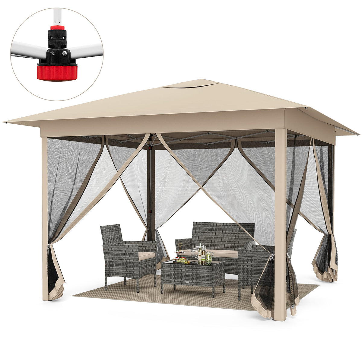 11.5 x 11.5 FT Pop-up Canopy Instant One-Person Setup with Mesh Screen Netting