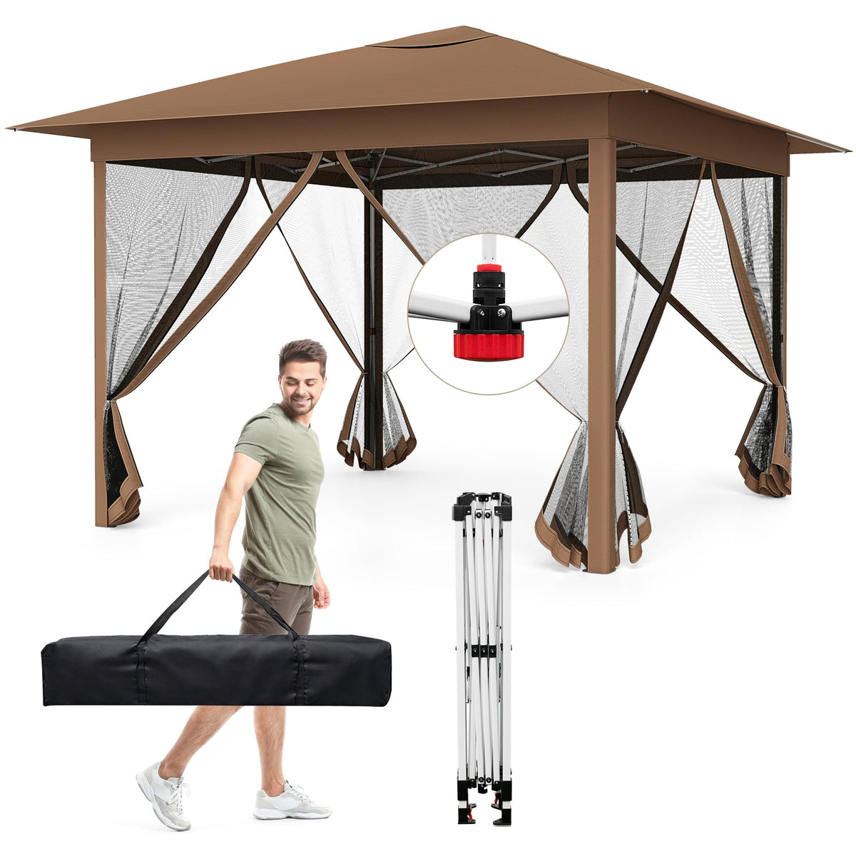 11.5 x 11.5 FT Pop-up Canopy Instant One-Person Setup with Mesh Screen Netting