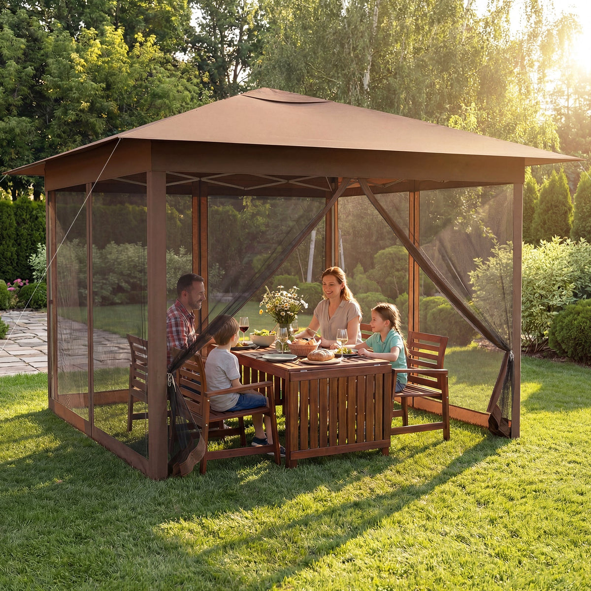 11.5 x 11.5 FT Pop-up Canopy Instant One-Person Setup with Mesh Screen Netting