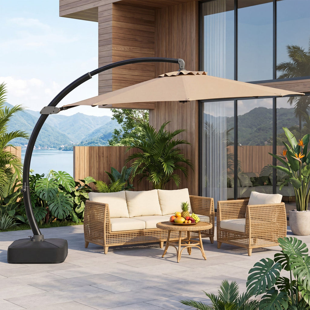 11 FT Cantilever Patio Umbrella with Base and 360° Rotation