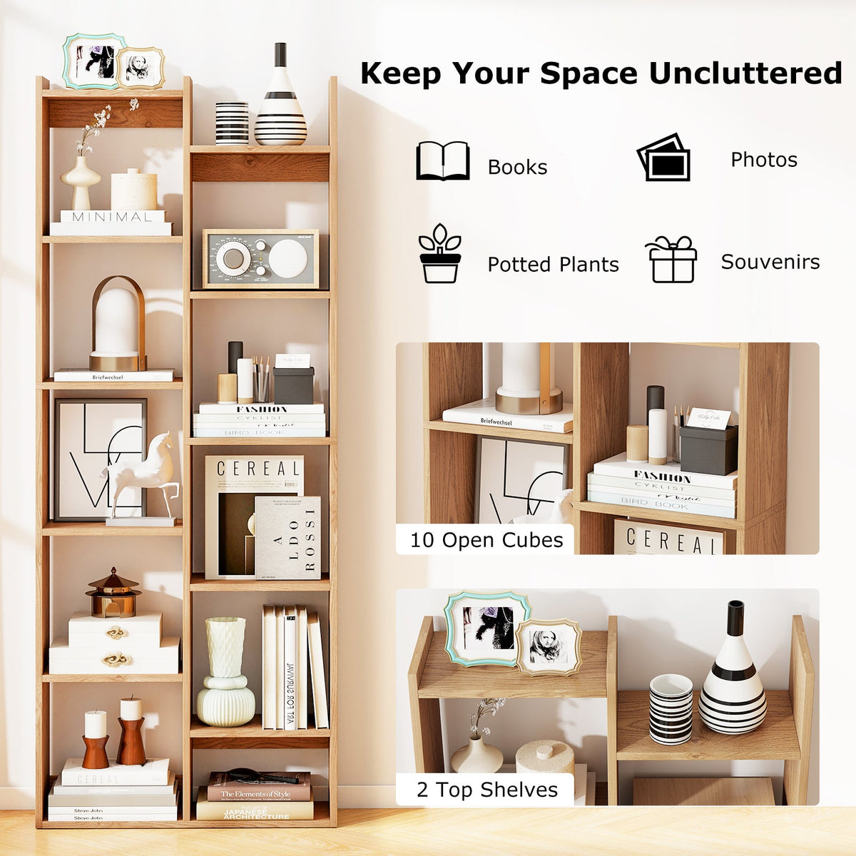 11-Tier Modern Book Organizer Bookcase with Anti-Tipping Kits