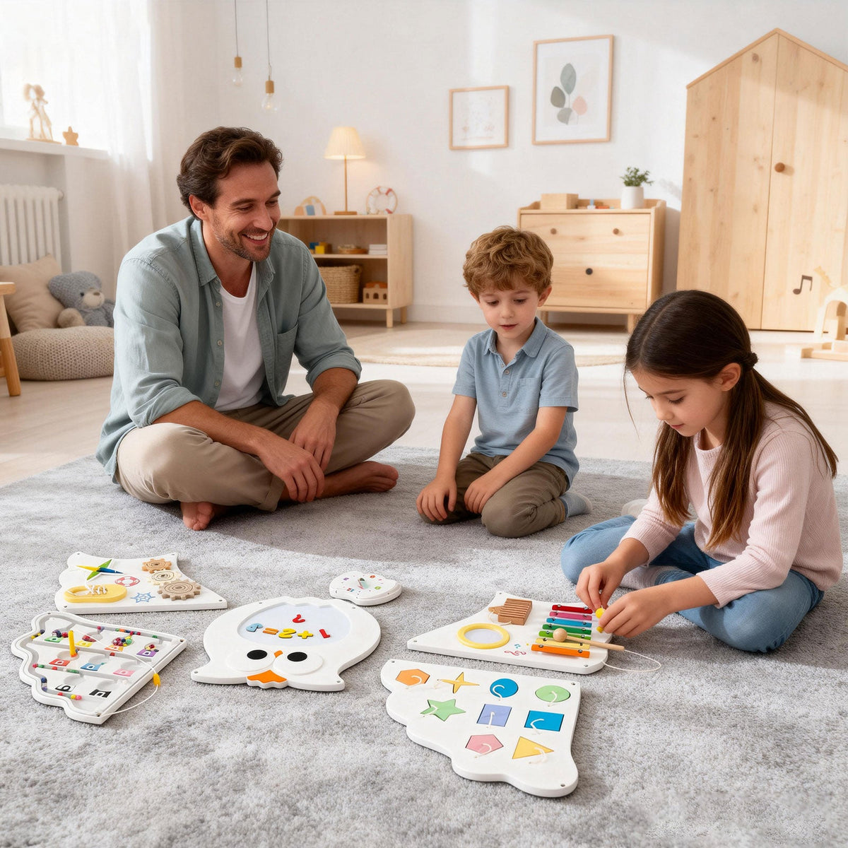 11-in-1 Toddler Learning Activity Center Owl Activity Wall Busy Board Panels for 3+ Years Old