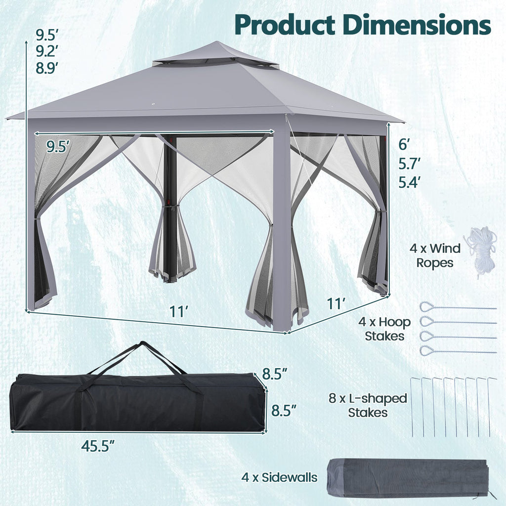 11 x 11 Feet 2-Tier Pop-Up Gazebo Tent Portable Canopy Shelter Carry Bag Mesh