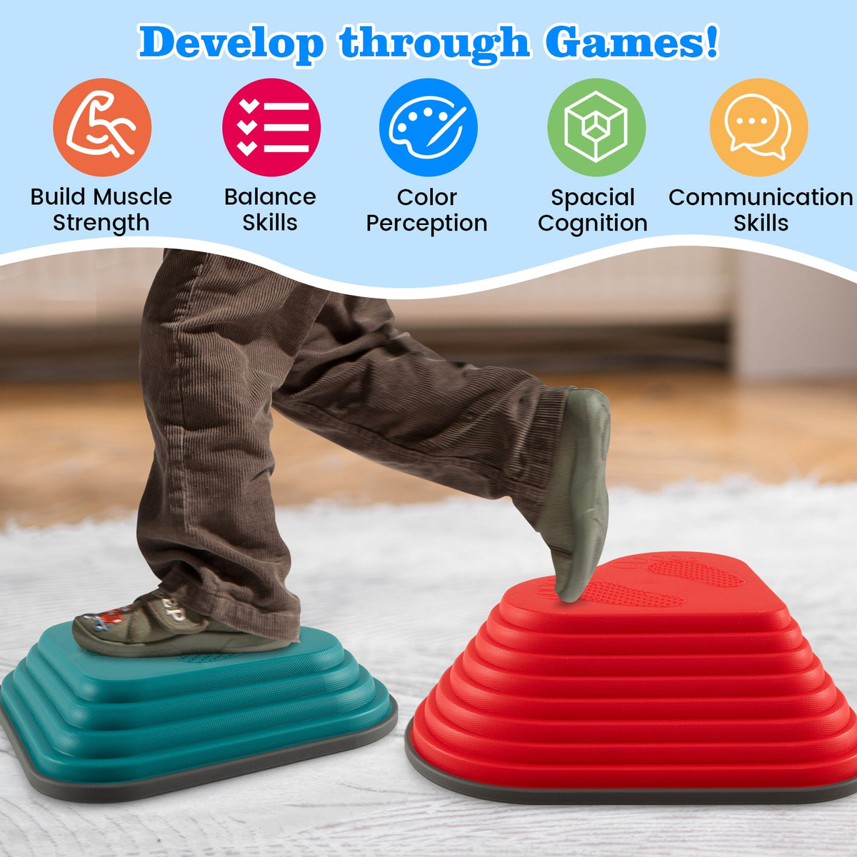 11 Pieces Kids Stepping Stones Stackable Balance Blocks Indoor Outdoor-Multicolor
