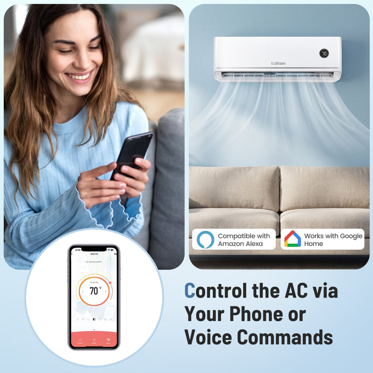12000 BTU 18.1 SEER2 208/230V Mini Split Air Conditioner Works with Alexa