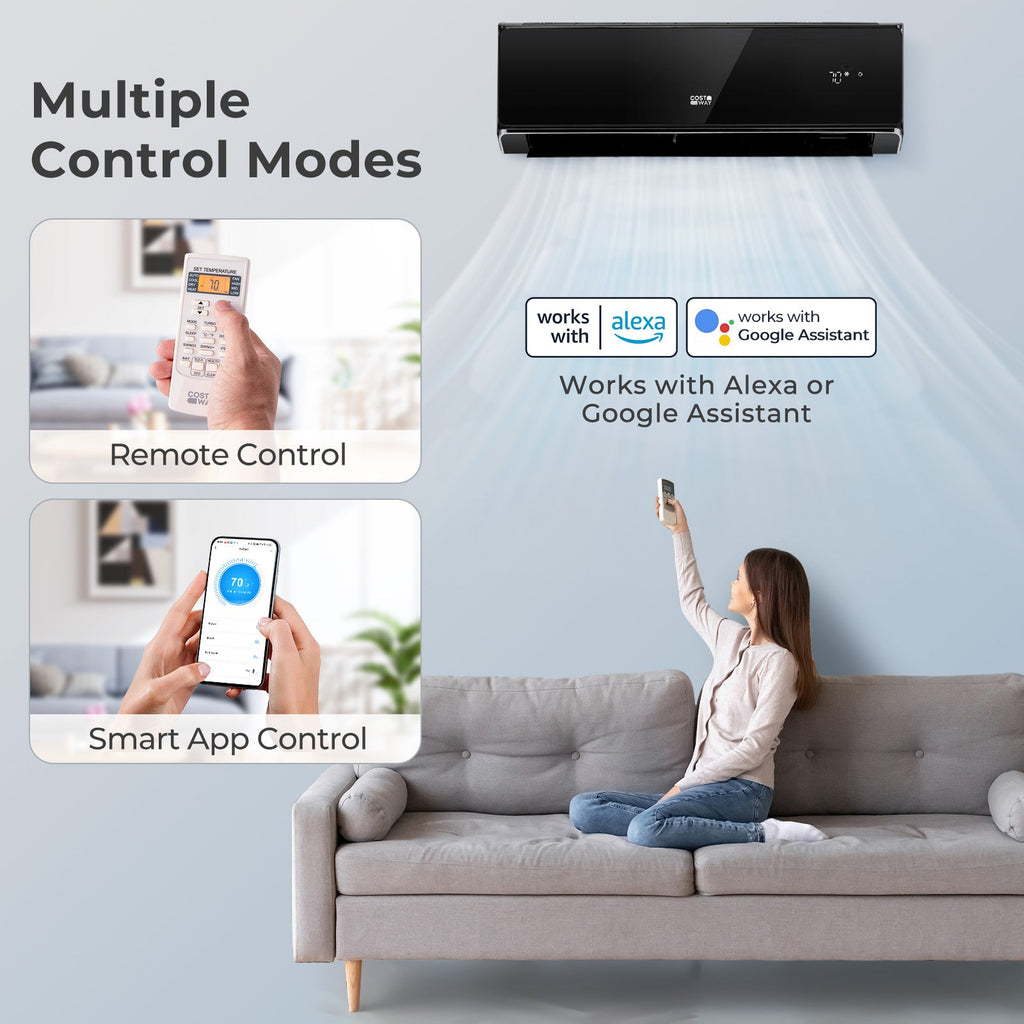 12000 BTU 22 SEER2 208-230V Wifi Enabled Mini Split Air Conditioner and Heater Black