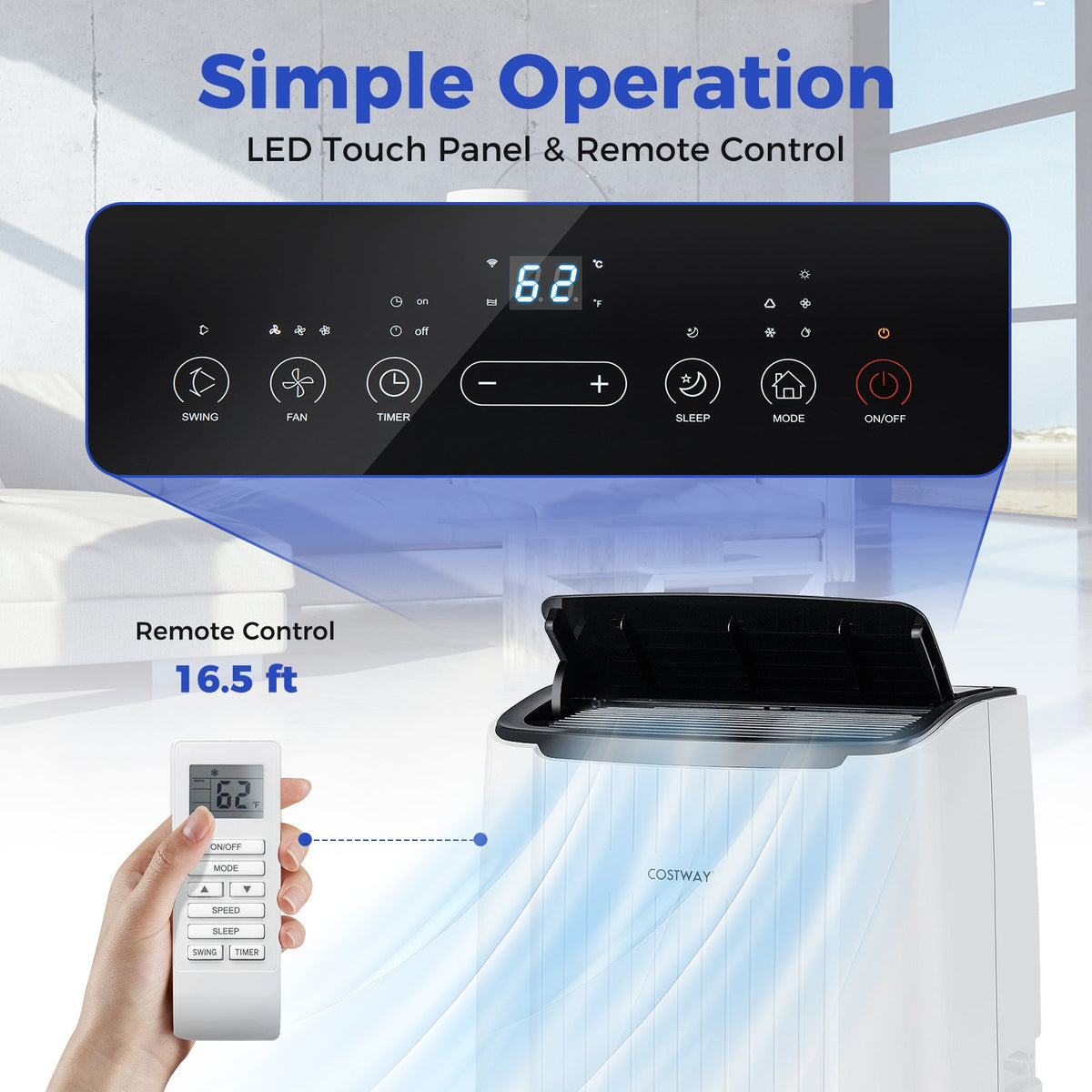 12000 BTU Portable Air Conditioner 4-in-1 Smart WiFi Enabled Home AC Unit with Heat