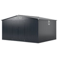 12 x 9.8 Feet Outdoor Storage Shed with Lockable Door and Pitched Roof-Gray