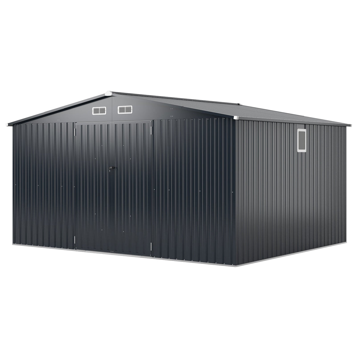 12 x 9.8 Feet Outdoor Storage Shed with Lockable Door and Pitched Roof-Gray