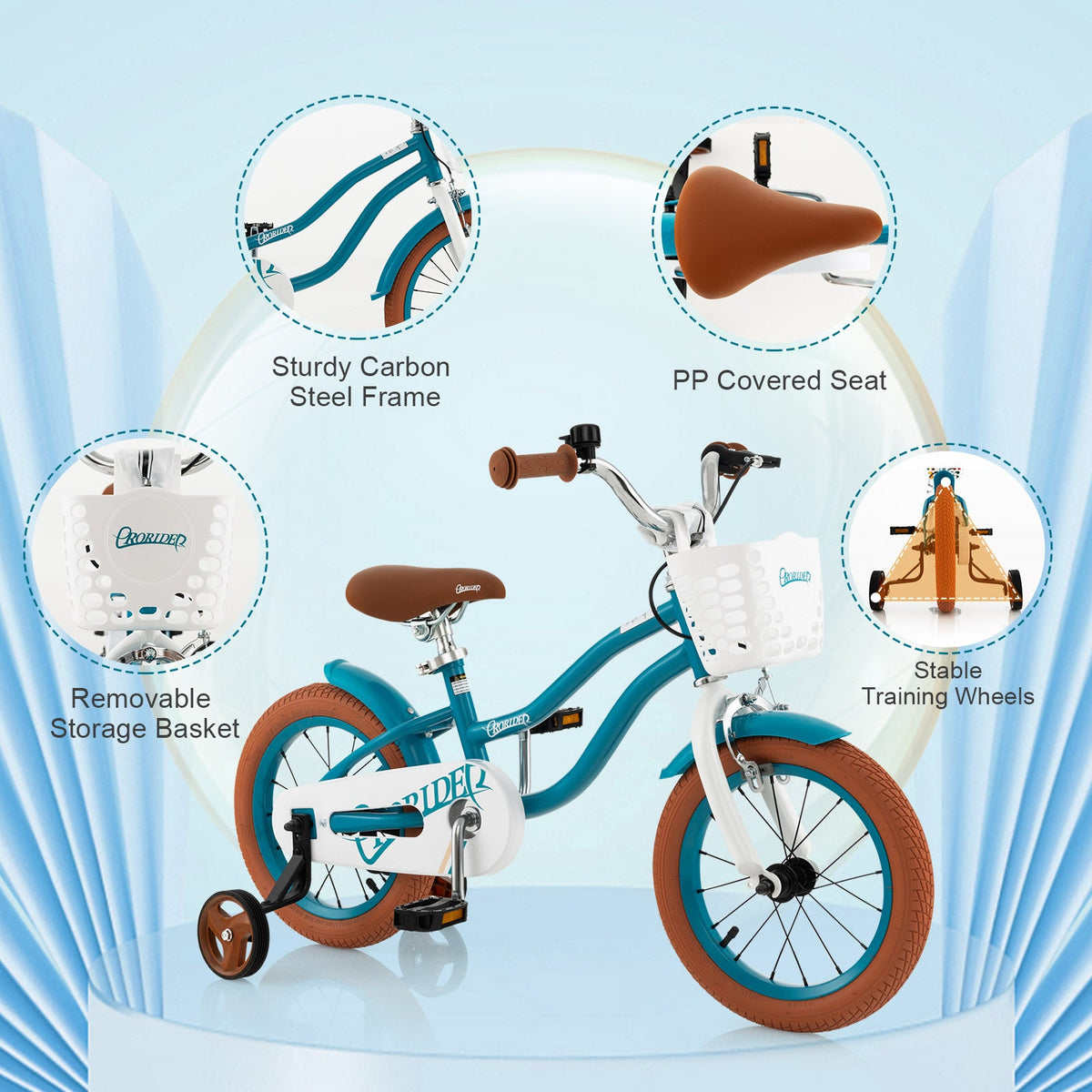 12 Inch Kids Bike Adjustable with Removable Basket for 3-4 Years Old-12 inches