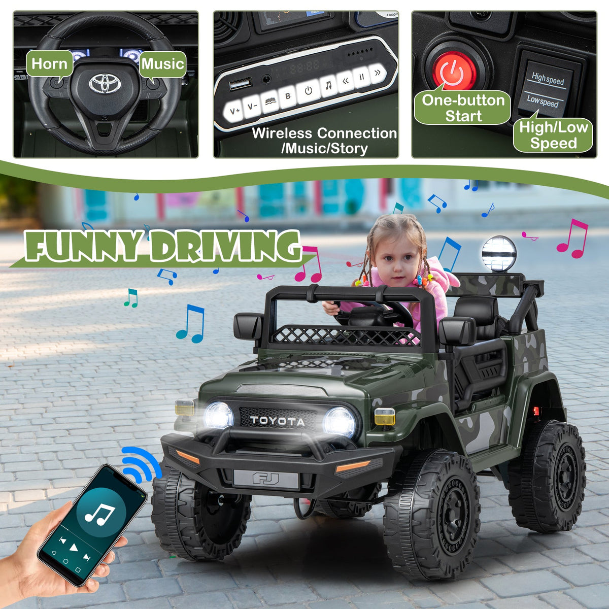 12V 7Ah Licensed Toyota FJ Cruiser Electric Car with Remote Control-Camo