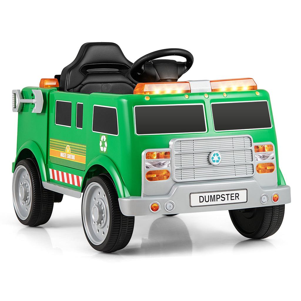 12V Battery Powered Electric Vehicle with Remote Control and Trash Bin-Green