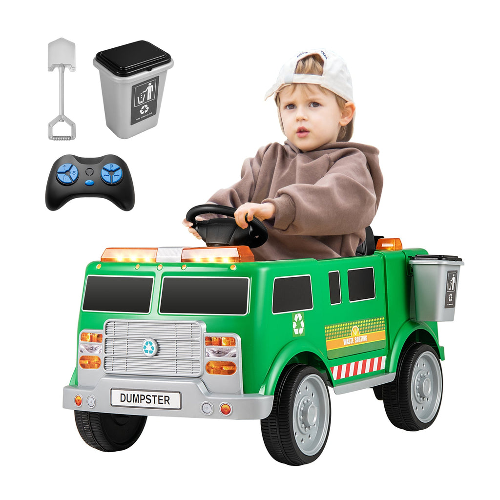 12V Battery Powered Electric Vehicle with Remote Control and Trash Bin-Green