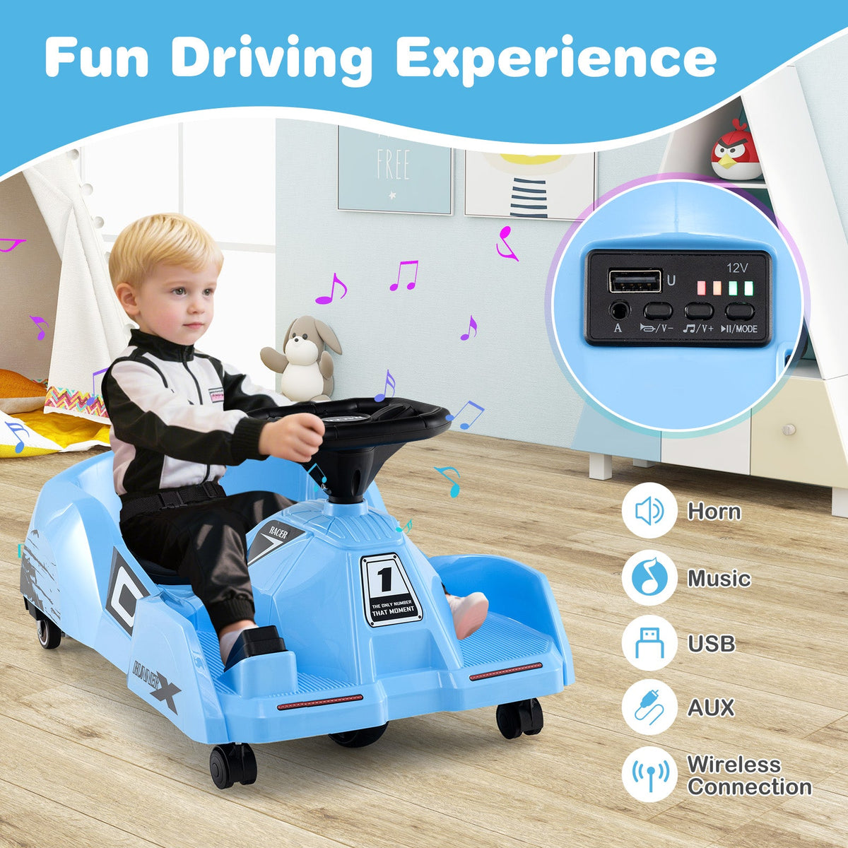 12V Electric Cleaning Go Kart with Detachable Mop and Remote Control