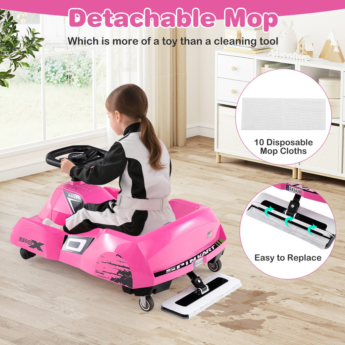 12V Electric Cleaning Go Kart with Detachable Mop and Remote Control