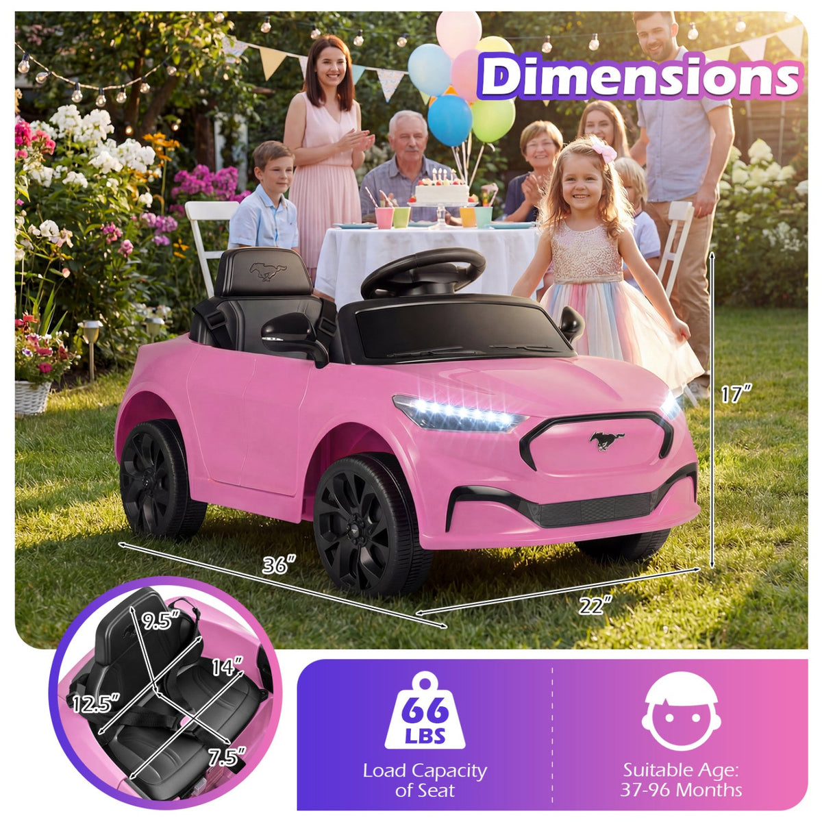 12V Kids Ride on Car Licensed Ford Mach E with Parent Control and Horn