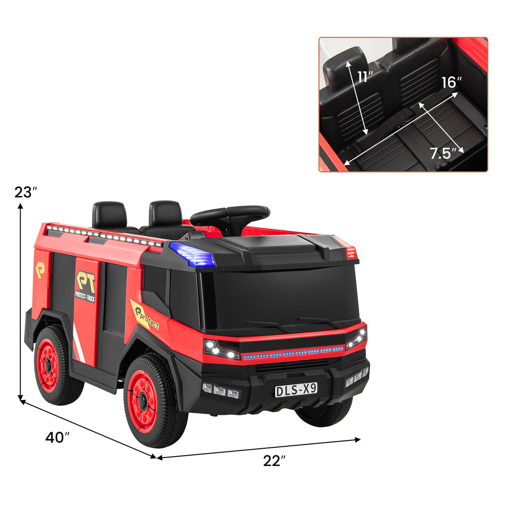 12V Kids Ride on Fire Truck 2-Seater with Remote Control and Water Gun-Red