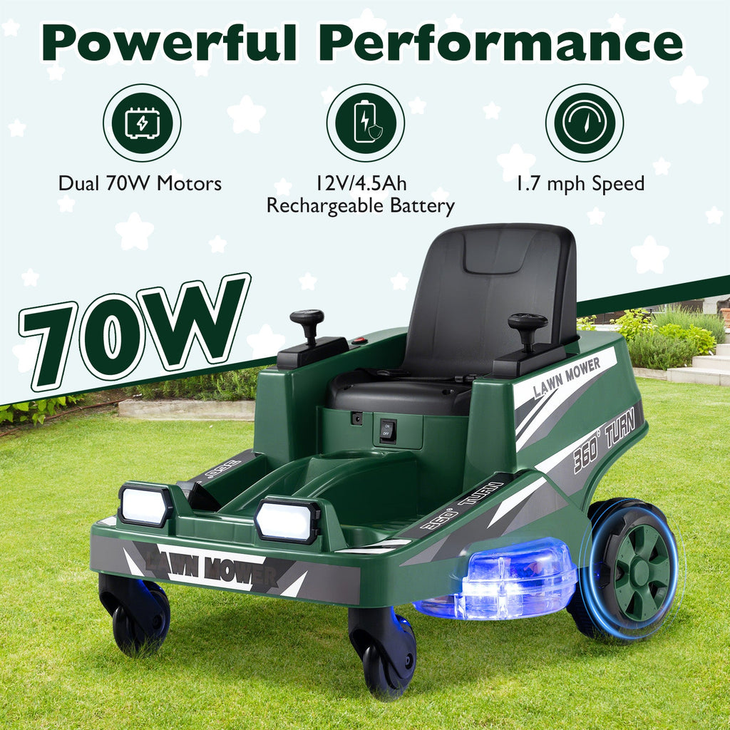 12V Ride on Lawn Mower for Kids with Dual Control Sticks and LED Lights