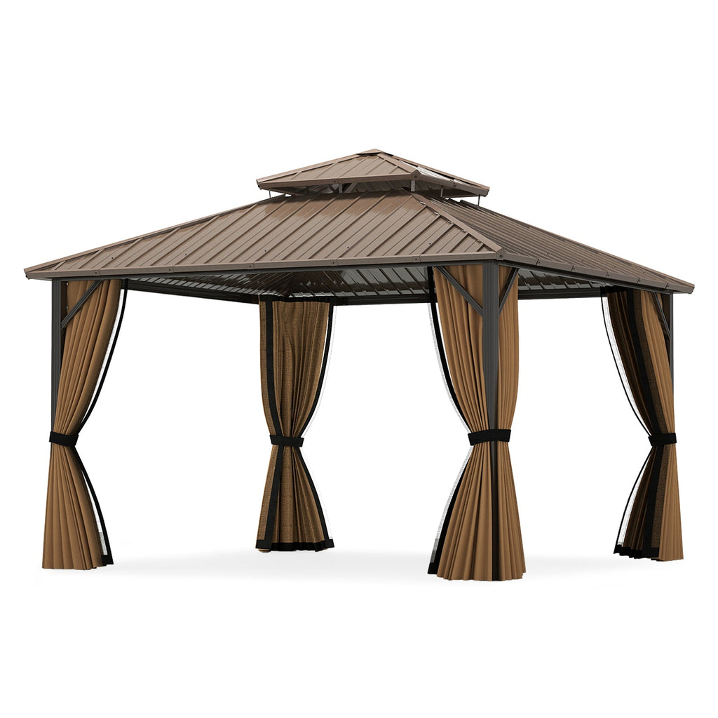 12 x 12 FT Hardtop Gazebo Outdoor Pergola for Patio Garden Deck Lawn Backyard Party Tent-Coffee