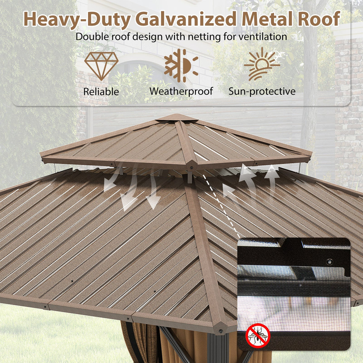 12 x 12 FT Hardtop Gazebo Outdoor Pergola for Patio Garden Deck Lawn Backyard Party Tent-Coffee