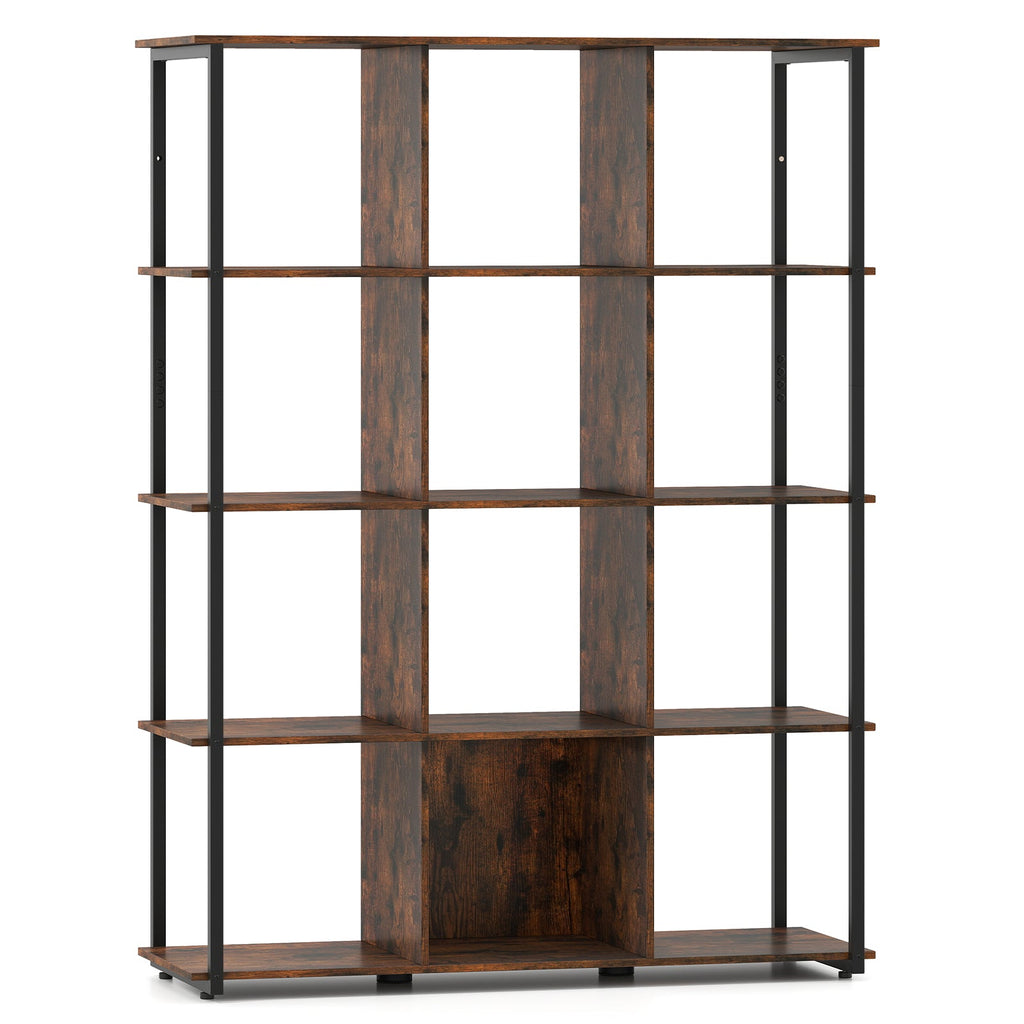 12-Cube Bookcase with 2 Anti-tipping Kits for Living Room-Rustic Brown