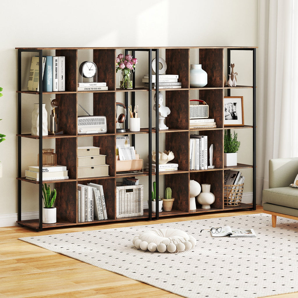 12-Cube Bookcase with 2 Anti-tipping Kits for Living Room-Rustic Brown