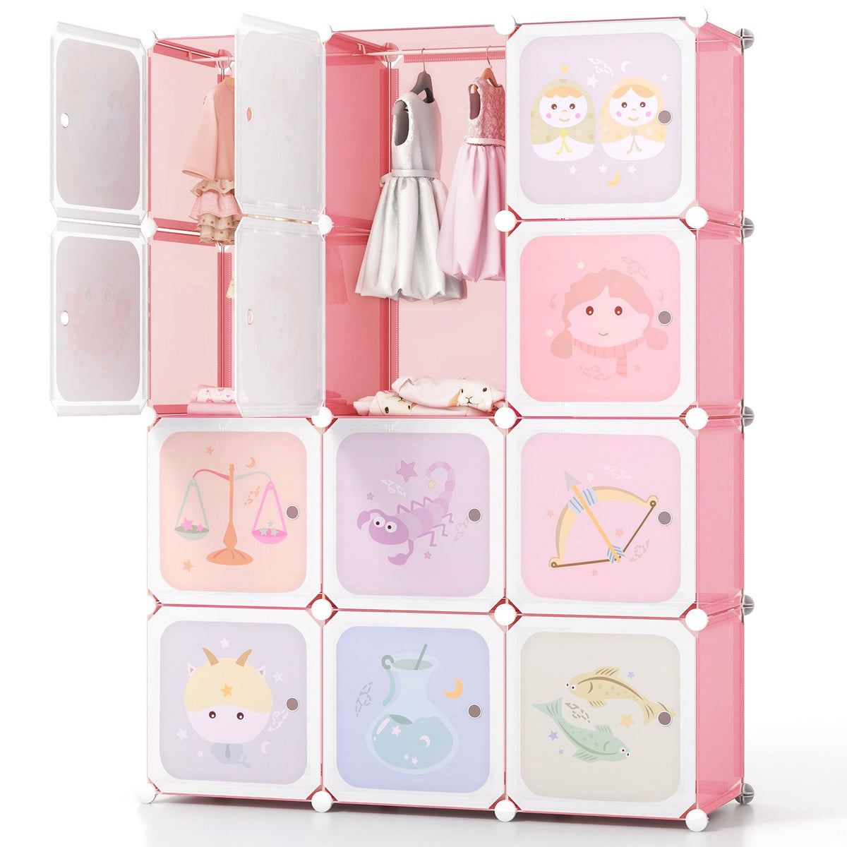12 Cube Kids Wardrobe Closet with Hanging Section and Doors