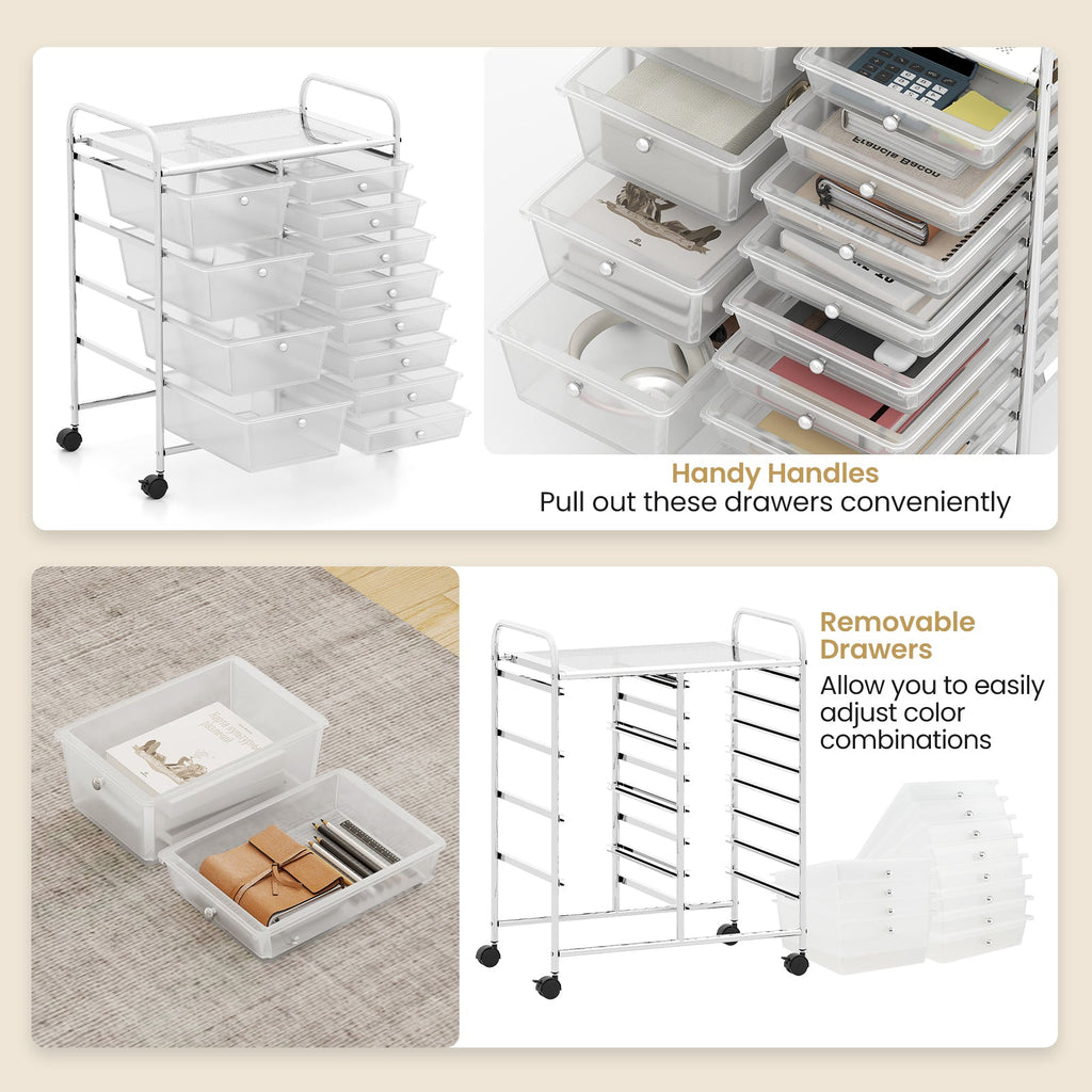12-Drawer Utility Rolling Cart with Drawers Multi-Use Storage