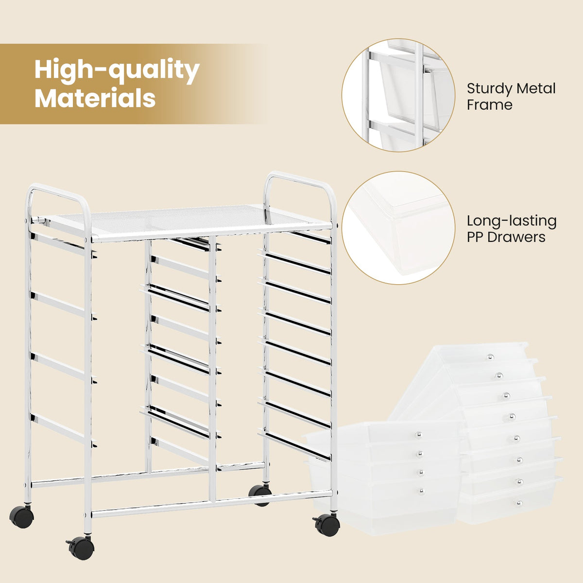 12-Drawer Utility Rolling Cart with Drawers Multi-Use Storage