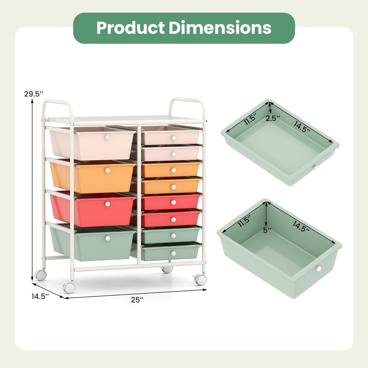 12-Drawer Utility Rolling Cart with Drawers Multi-Use Storage