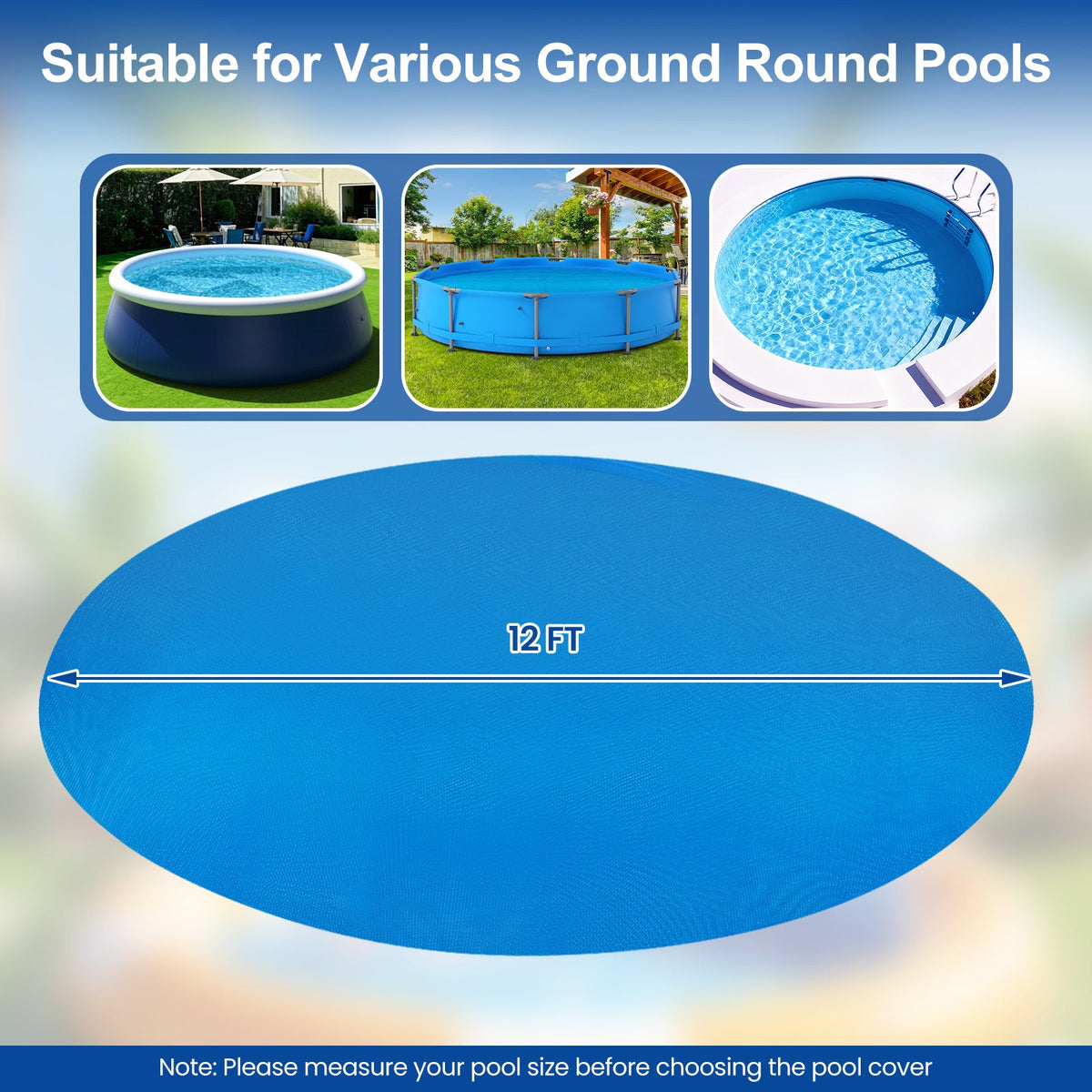 12 Foot Round Solar Pool Cover 12 Mil Blue