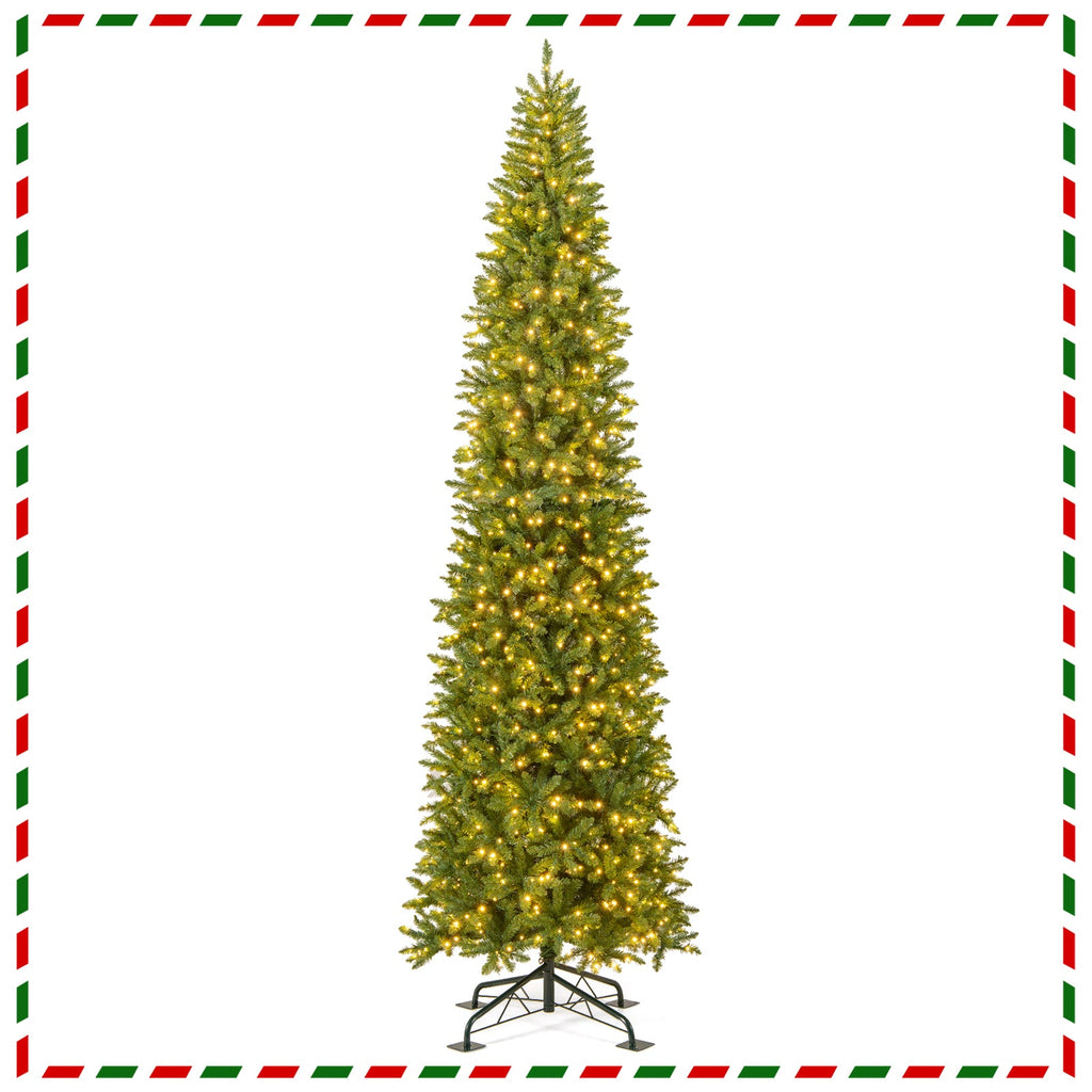 12 Feet Tall Pre-Lit Artificial Christmas Tree Outdoor Indoor Slim Pencil Tree with Lights