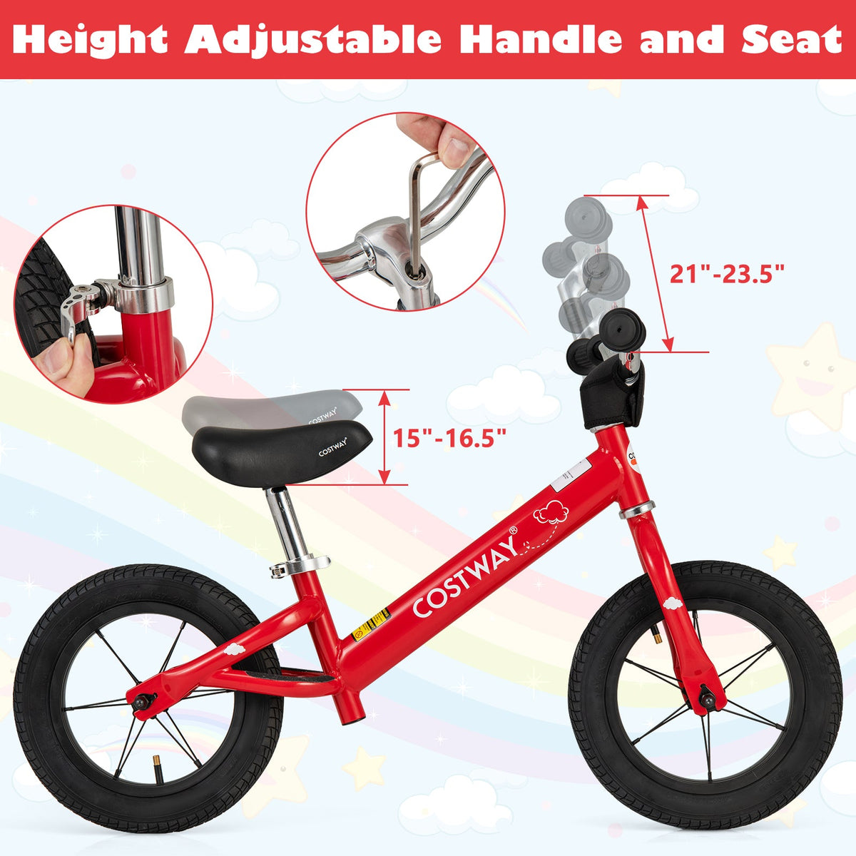 12 Inch Toddler Balance Bike with Height Adjustable Handlebar and Seat