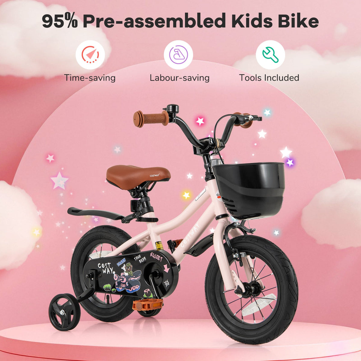 14 Inches Kids Bike with Basket and Adjustable Handlebar for 3-5 Years Old