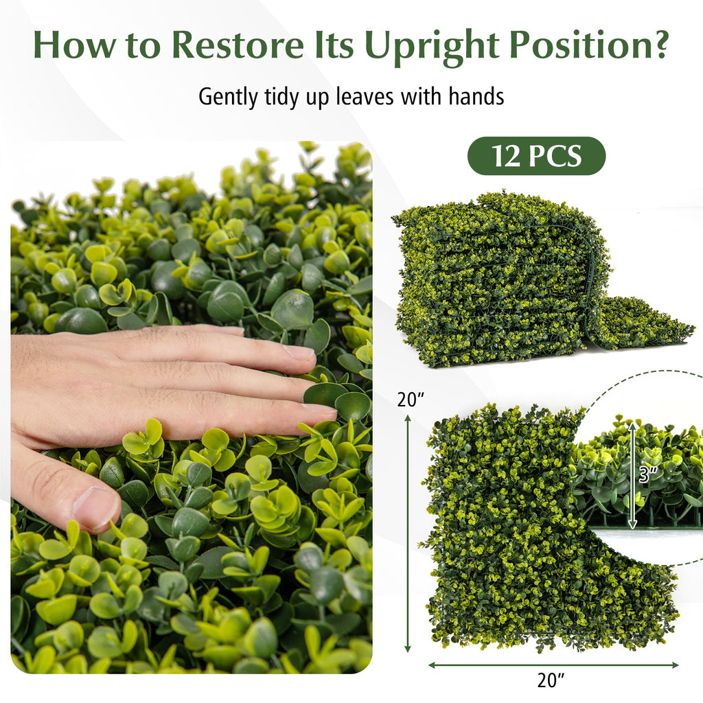 12 Pieces 20 Inch x 20 Inch Artificial Hedge Eucalyptus Panels