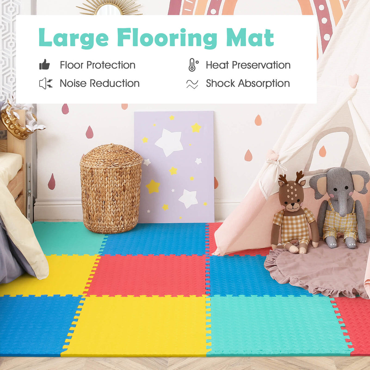 12 Pieces Puzzle Interlocking Flooring Mat with Anti-slip and Waterproof Surface