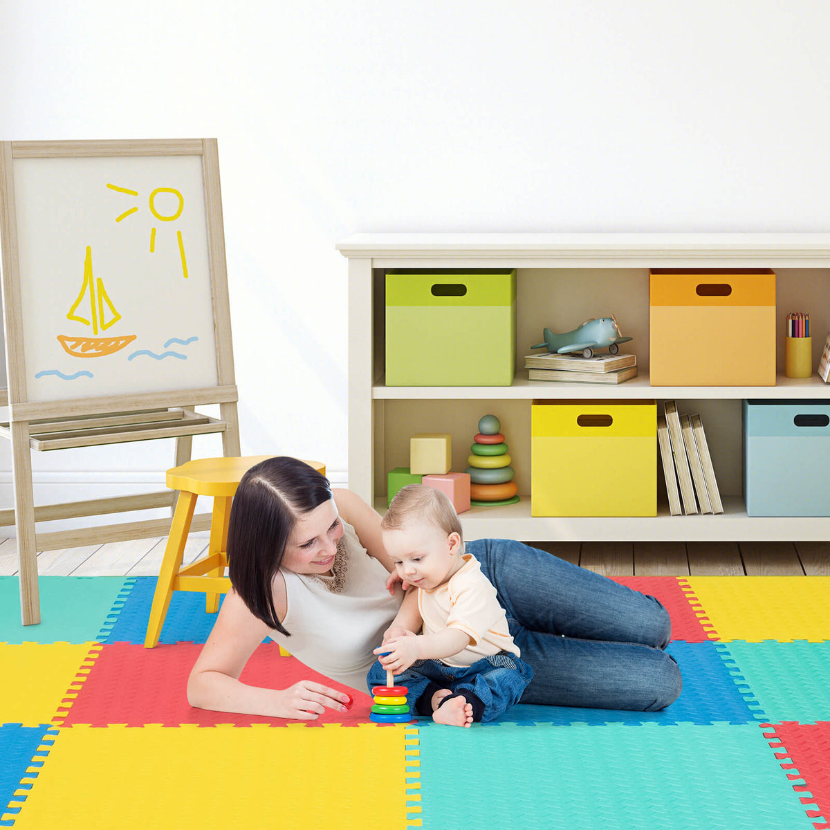 12 Pieces Puzzle Interlocking Flooring Mat with Anti-slip and Waterproof Surface